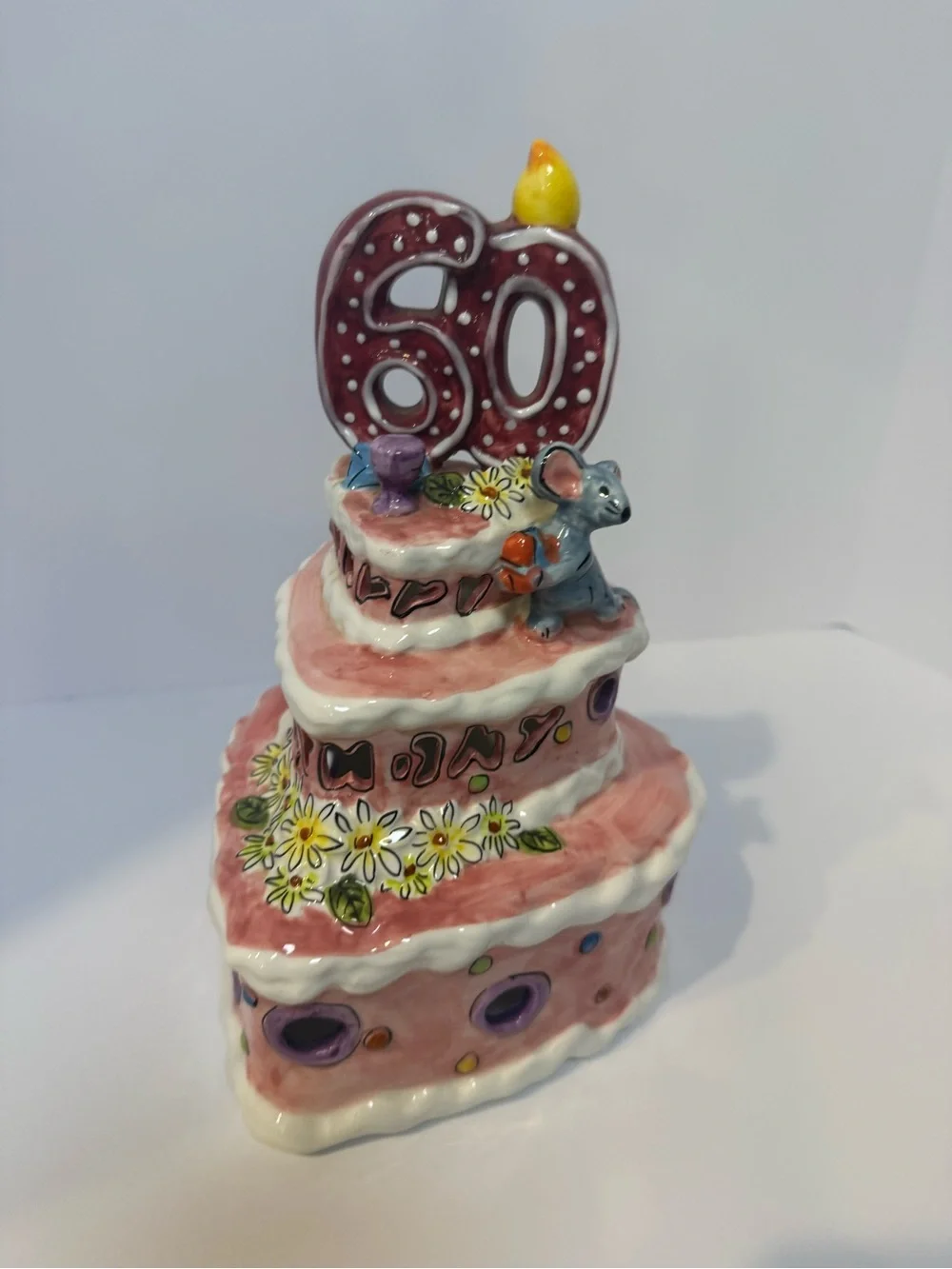 Pink 60th Birthday Tiered Cake Topper Figurine with Mouse